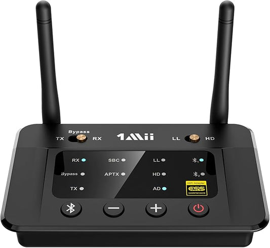 1Mii B03Pro Bluetooth 5.3 Transmitter Receiver for Home Stereo TV, HiFi Wireless Audio Adapter with Audiophile DAC & AptX Low Latency/HD/Adaptive, Long Range, Optical RCA AUX 3.5mm Outputs/Inputs