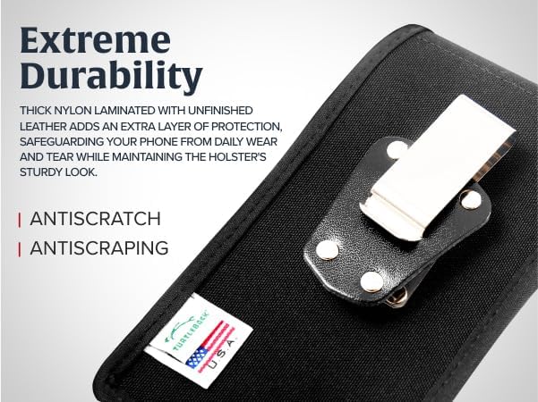 Turtleback Belt Clip for iPhone 16 Pro, 16e, 15 pro 14 Pro 13 Pro -Medium- Fits w/Shockproof Commuter Style Cases - Premium Black Nylon, Vertical Belt Holder, Magnetic Closure, HD Rotating Clip