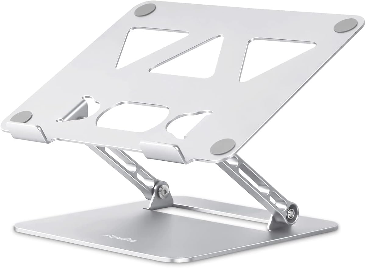 Aoviho Adjustable Laptop Stand for Desk,Portable Laptop Stand Holder and Riser,Foldable Aluminum Notebook Computer Stands for MacBook Air Pro HP Lenovo Dell Samsung Chromebook, 10-15.6 inch, Silver