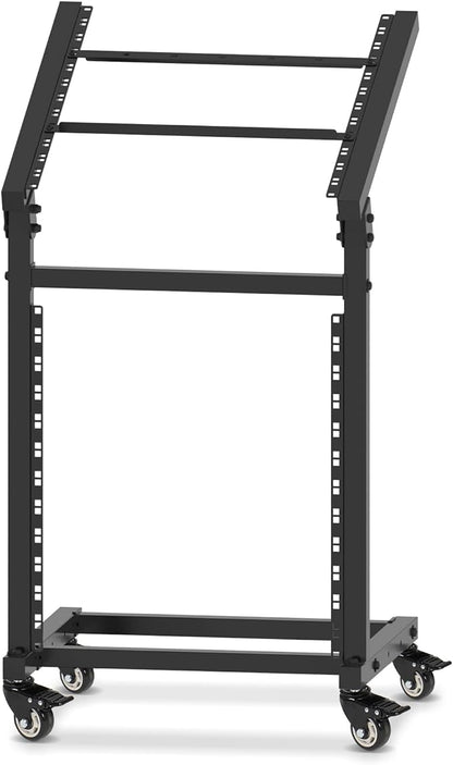 12U DJ Mixer Stand Rack Mount Rolling Stand Stage Cart Adjustable Rack Mount for Music Studio Booth Pro Audio Recording Cabinet Stage Equipment