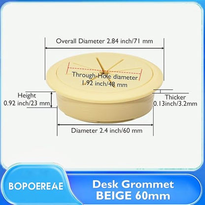 Desk Grommet 2-3/8" (60 mm), Desk Hole Cover for Cables Beige, Cable Grommet ABS Plastic, Desk Hole Grommet for Office and Home Table Cable, Detachable & Flexible Cable Cord Organizer-2 Pcs