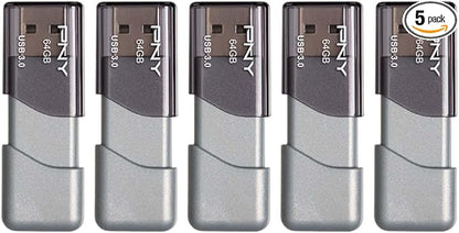 PNY 64GB Turbo Attaché 3 USB 3.0 Flash Drive, Silver (Pack of 5)