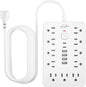 JouleLoom 10 FT Flat Plug Power Strip,11 Multiple AC Outlets with 6 USB Ports (2 USB C), 6 Feet Extension Cord, 1250W/10A, One Touch Switch Button, White