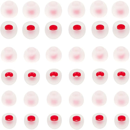 Silicone Earbud Tips - Soft & Comfortable Earphone Cushions, 18 Pairs (S/M/L) - White & Red, Fits 3.8mm-5.5mm Inner Hole, Compatible with Most in-Ear Headphones