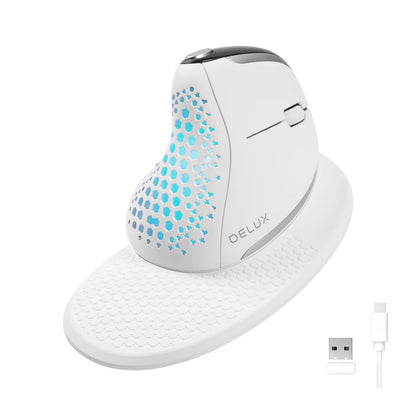 DELUX Seeker Ergonomic Mouse Wireless, Vertical Mouse with OLED Screen, 6 Buttons&Thumb Wheel Function, Silent Click, Up to 7200DPI, Programmable, Rechargeable, BT/2.4G/Wired, RGB Light(M618XSD-White)
