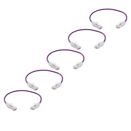 TRUECABLE Cat6 Component Rated Patch Cable, Unshielded (U/UTP), 1ft, Purple, 28AWG Stranded Pure Copper, Snagless 10G High-Speed Ethernet Cable, PoE++ 4PPoE 100W, UL Listed, RoHS-3, 5 Pack
