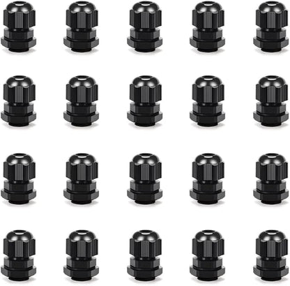 Cable Gland 20 Pack Plastic Waterproof Adjustable Connector 4-8mm PG9 Strain Relief Cord Connectors Joints Nylon with Gaskets