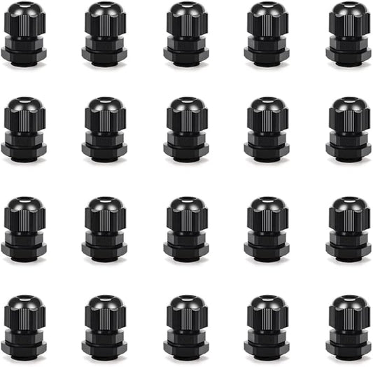 Cable Gland 20 Pack Plastic Waterproof Adjustable Connector 4-8mm PG9 Strain Relief Cord Connectors Joints Nylon with Gaskets