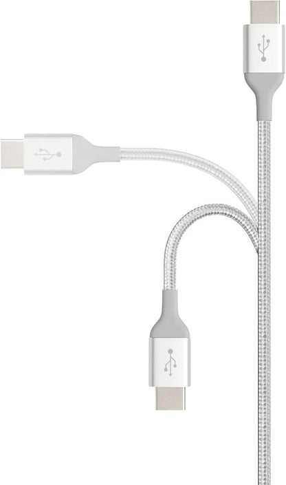Amazon Basics USB-C to USB-C 2.0 Fast Charger Cable, Nylon Braided Cord, 480Mbps Speed, USB-IF Certified, for Apple iPhone 16/15, iPad, Samsung Galaxy, Tablets, Laptops, 10 Foot, Silver
