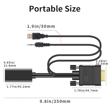 VGA (Sources) to HDMI(Display) Adapter, 1080P Converter with Audio+USB Power from VGA Computer/Laptop to HDMI TV/Monitor, Male to Female(1ft)