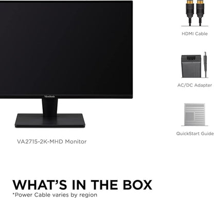 ViewSonic VA2715-2K-MHD 27 Inch 1440p LED Monitor with 100Hz, Ultra-Thin Bezels, HDMI and DisplayPort Inputs for Home and Office