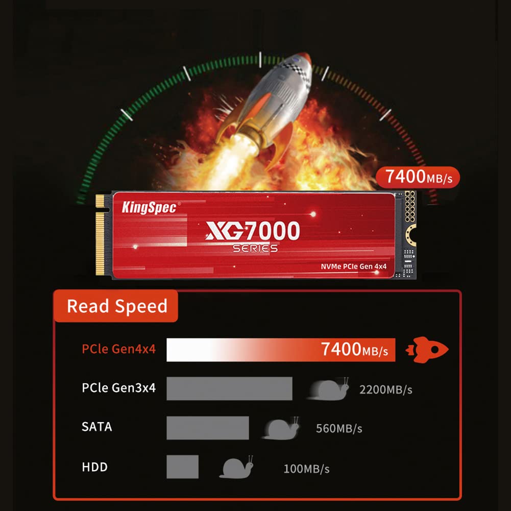 KingSpec XG7000 4TB NVMe SSD PCIe 4.0-7400MB/s Read Speed, 3D TLC NAND M.2 2280 Internal SSD, Compatible with Gaming PC, Laptop, PS5 Console
