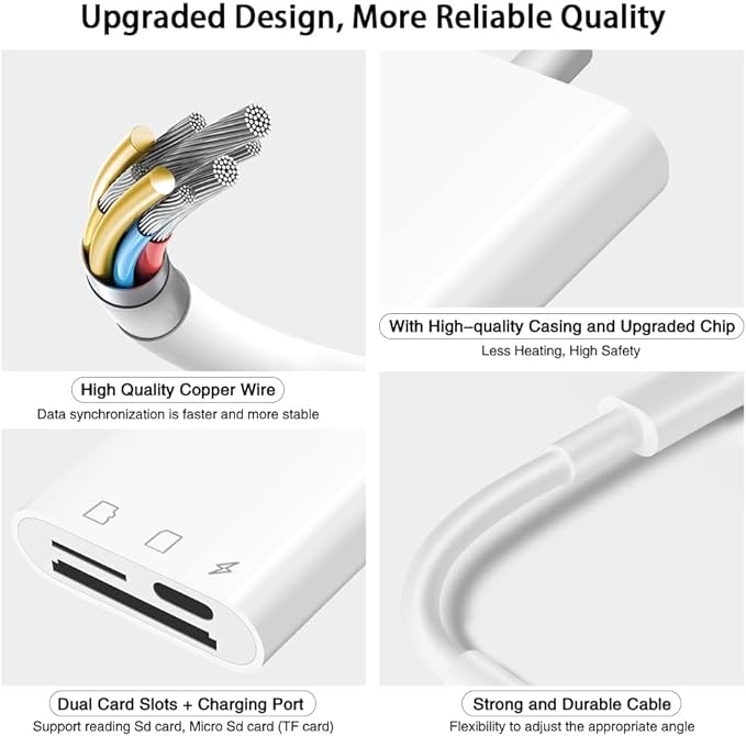 SD Card Reader for iPhone iPad,Micro SD Card Reader Memory Card Reader Plug and Play Trail Camera SD Card Adapter,Simultaneous Charging and Reading