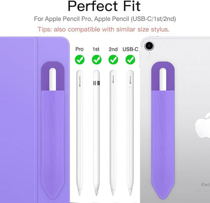 MoKo Pencil Holder Sticker for Apple Pencil Pro, Apple Pencil (USB-C), Apple Pencil 1st/2nd Generation, Elastic Pencil Case, Adhesive Pouch Attached to Pen Case, Purple