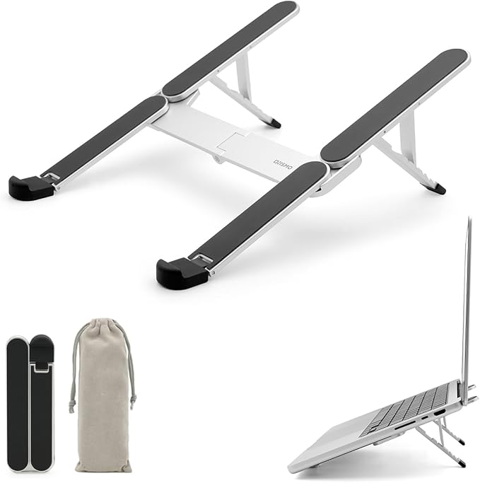 NSMO Laptop Stand - Foldable, Adjustable, Ergonomic Aluminum Stand with 5-Level Height Adjustment, Heat Dissipation, Non-Slip Design, Portable for 11”-16” Laptops, Gaming, Office, Travel