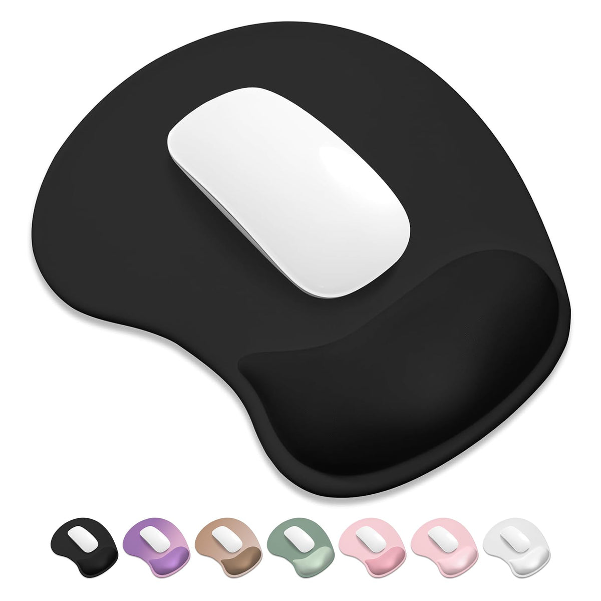 ITNRSIIET Ergonomic Mouse Pad, Cushioned Gel Wrist Rest, Non-Slip Base, Smooth Surface, Cute Multi-Color, 9.5 x 8.2 in, White