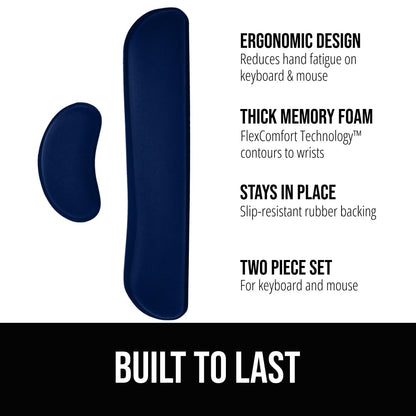 GORILLA GRIP Silky Gel Memory Foam Wrist Rest for Computer Keyboard, Mouse, Ergonomic Design for Typing Pain Relief, Desk Pads Support Hand and Arm, Mousepad Rests, Stain Resistant, 2 Piece Pad, Navy