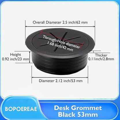 Desk Grommet 2-1/16" (53 mm), Desk Hole Cover for Cables Black, Cable Grommet ABS Plastic, Desk Hole Grommet for Office and Home Table Cable, Detachable & Flexible Cable Cord Organizer-4 Pcs