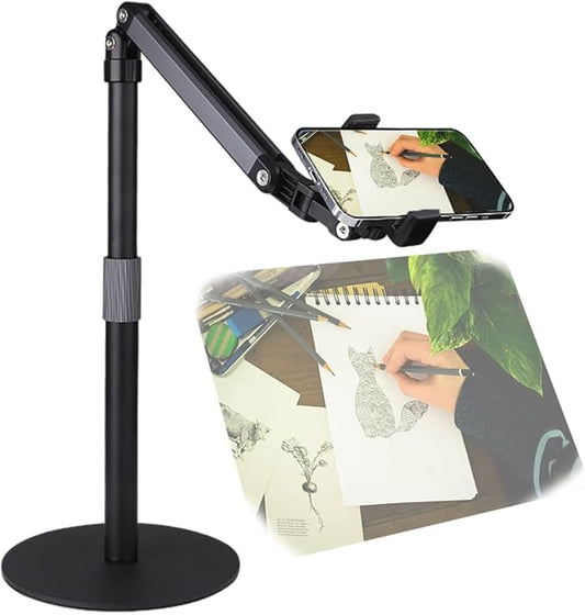 Hocoder Heavy Duty Overhead Phone Stand for Desk Video Recording for iPhone Holder, with Extension Arm, 360° Swivel, for Filming, Meeting, Cooking, Painting and Crafting