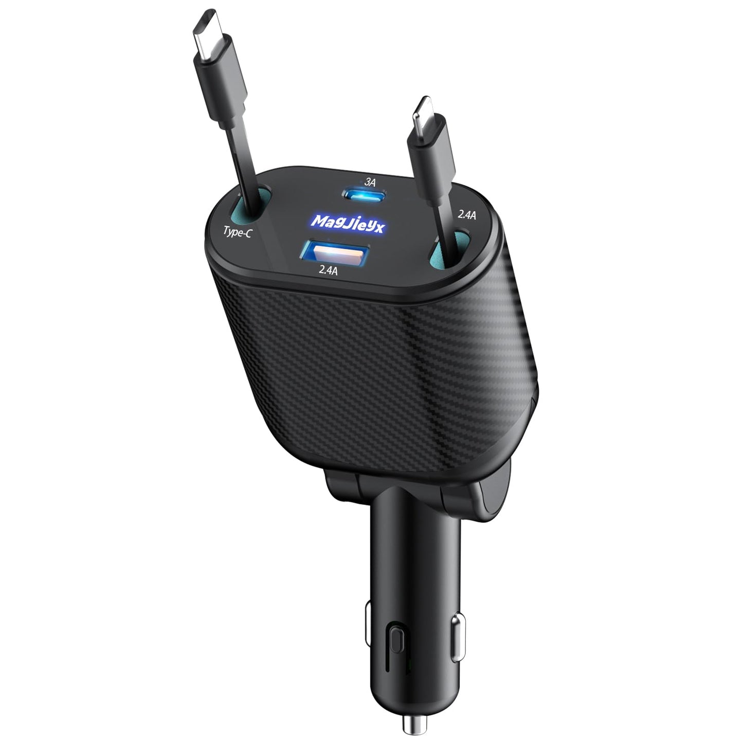 MAGJIEYX Retractable Car Charger, Fast Charging Adapter 62W Type-C/USB-i Cables and USB C/USB A QC & PD Ports for iPhone 17/16/15/14/13/12Pro Max Plus,iPad,AirPods, Galaxy