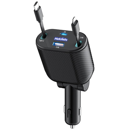 MAGJIEYX Retractable Car Charger, Fast Charging Adapter 62W Type-C/USB-i Cables and USB C/USB A QC & PD Ports for iPhone 17/16/15/14/13/12Pro Max Plus,iPad,AirPods, Galaxy