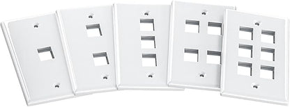 FGB 2-Port Keystone Wall Plate 20-Pack, Low-Profile Single Gang Wall Plates for RJ45, HDMI, and Coax Keystone Inserts, White