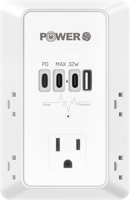 20W PD Fast Charging Wall Outlet with USB Ports (3C1A), Electrical Outlet Extender, Surge Protector, Wall Plug Adapter for Multiple Devices, Wall Socket Expander