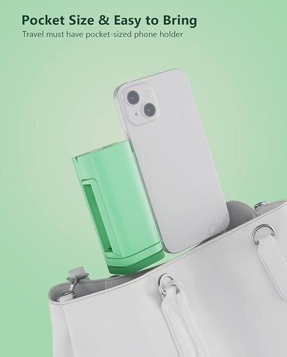 MiiKARE Airplane Travel Essentials Phone Holder, Universal Handsfree Phone Mount for Flying with 360 Degree Rotation, Travel Accessory for Airplane, Travel Must Haves Phone Stand for Desk, Table-Green