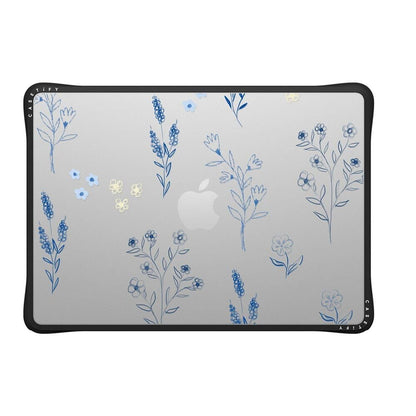 CASETiFY Impact MacBook Air 13.6" (M2-M5) Case [Cushioned Impact Corners/Scratch-Resistant/Anti-Slip Grip] - Small Blue Flowers - Clear Black