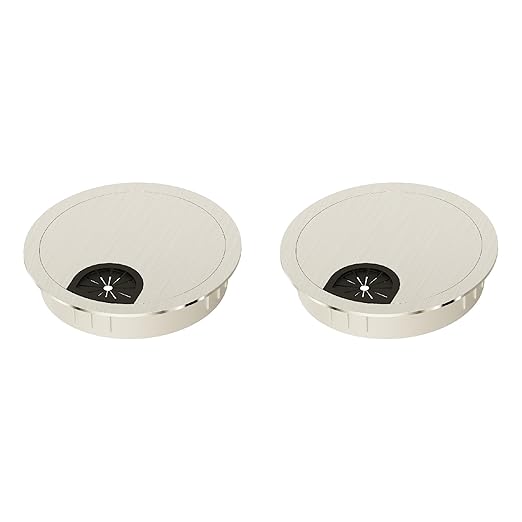 Skweawert 2 Pack Desk Grommet 2 Inch 50mm, Zinc Alloy Computer Desk Wire Hole Cover, Office Desktop Cord Cable Hole Metal Ring, Brushed Silver