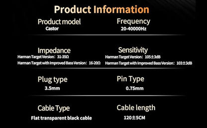 KZ Castor in Ear Monitor Headphones, HiFi Improved Bass Earphone Sound Tunable Noise Isolating IEMs, Dual-Dynamic Driver Wired Earbuds, 2PIN-C Detachable Cable for Singers Musicians