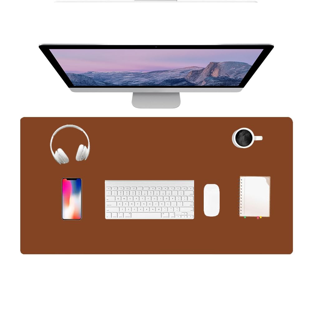 PU Leather Desk Pad Protector Gaming Mouse Pad Non Slip Desk Mat for Keyboard and Mouse Waterproof Desk Writing Pad for Office and Home Desk Accessories(Brown, 31.5 * 15.7)