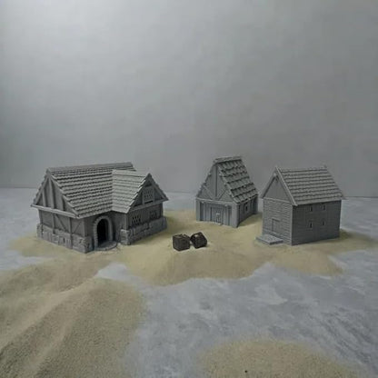 Paintable Tabletop Miniature Little Town Building Terrains Compatible with RPG War Games - 18mm Scale Dioramas Building Set Scenery with Medieval Architecture Style by HAUTICO (HVillageHouses1-1)