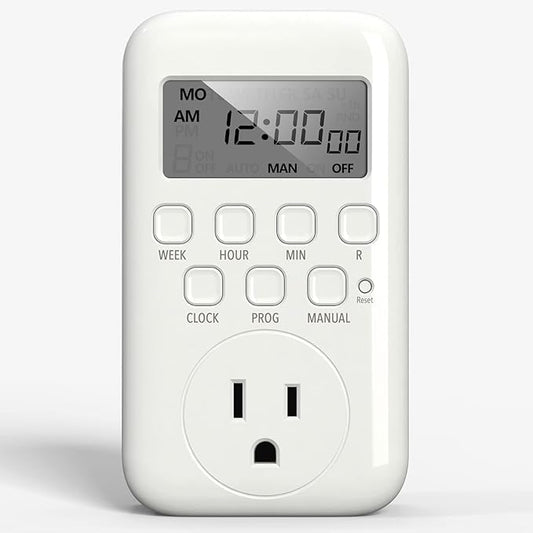 BN-LINK Salida de temporizador Digital, temporizador programable resistente de 7 días, programas de encendido/apagado de 3 clavijas a Tierra