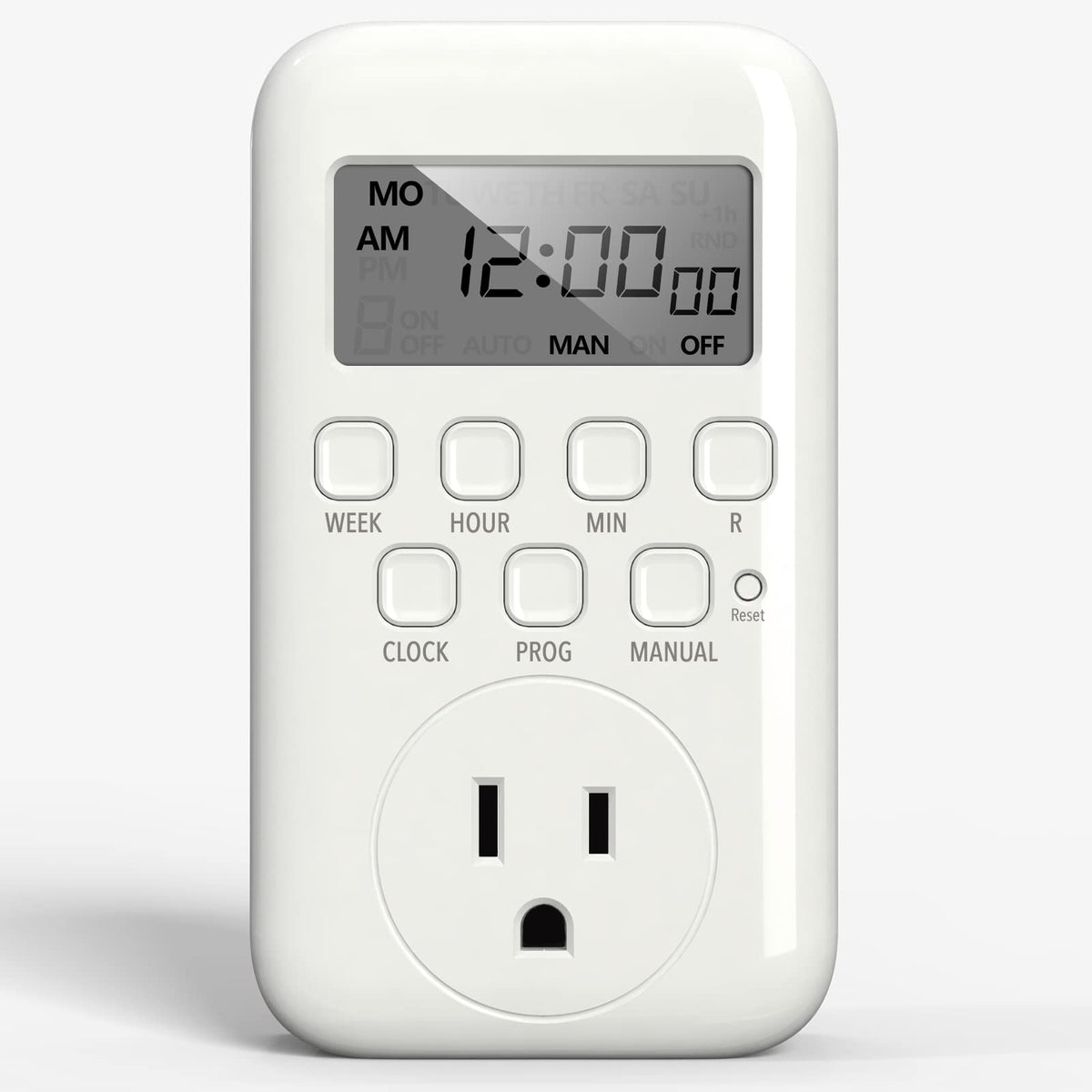 BN-LINK 7-Day Heavy Duty Digital Timer with Dual Outlet, LCD Display, 3-Prong Programmable Design, for Lights, Fans, Coffee Machine, Home, Office, Indoor Use, 125V 15A 1875W, 2 Pack