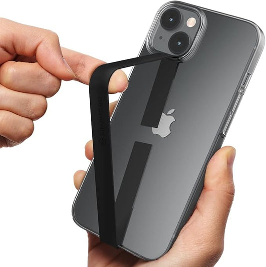 Sinjimoru Stretchable Silicone Phone Strap, Flexible and Elastic Grip Holder for iPhone & Android, Secure Phone Loops Finger Grip with Wireless Charging Support Sinji Loop Black