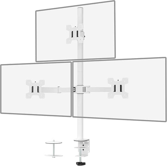 WALI Tall Triple Monitor Stand, Fully Adjustable Three Monitor Desk Mount Fits 3 Screens up to 27 inch, 22 lbs. Weight Capacity per Arm (M003-W), White
