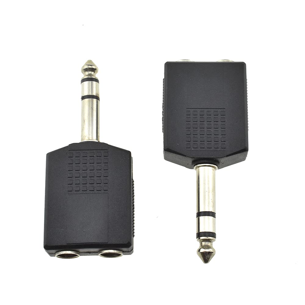 HAHIYO 3 RCA F-2x3.4 RCA F Stereo Plug Interconnect Audio One Male 3.4mm(1/8inch) Two Male 3mm(1/8inch) Adapter Splitter Good Signal Sound Snap Tight Not Wobble for Headphone Guitar Black 2pcs