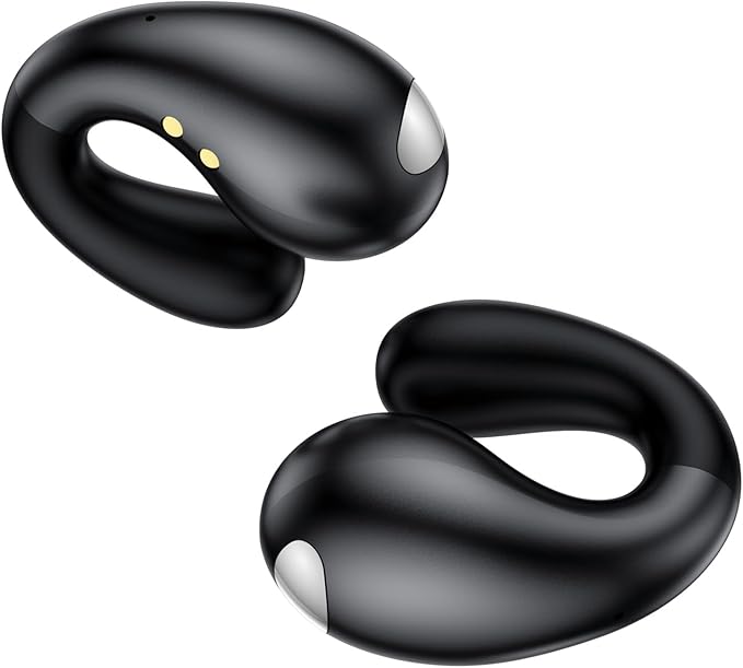 Ultra Open Ear Earbuds - Ergonomic Clip-On Earbuds, Bone Conduction Over-The-Ear Headphones with Waterproof Design, Old Black