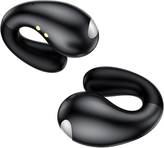 Ultra Open Ear Earbuds - Ergonomic Clip-On Earbuds, Bone Conduction Over-The-Ear Headphones with Waterproof Design, Old Black