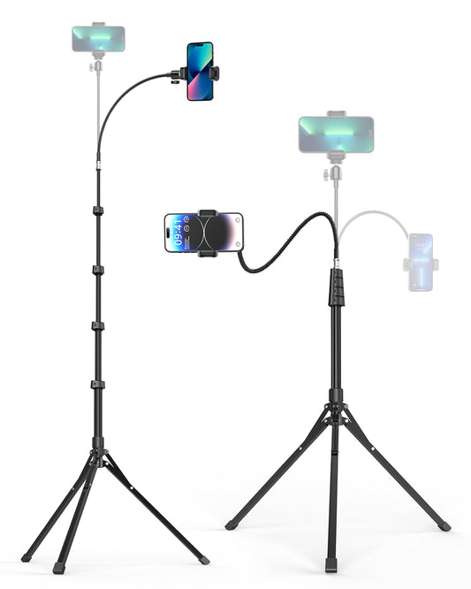 Aureday Phone Tripod, 92" Cell Phone Stand with 15" Gooseneck, Remote and Phone Holder, Overhead & Selfie Stick for Recording/Watching/Vlog, Compatible with iPhone Android, Pink