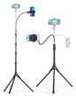 Aureday Phone Tripod, 92" Cell Phone Stand with 15" Gooseneck, Remote and Phone Holder, Overhead & Selfie Stick for Recording/Watching/Vlog, Compatible with iPhone Android, Pink