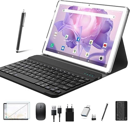 ANTEMPER Latest Android Tablet 10.1 Inch, 5G WiFi Tablets Mit 16GB RAM+128GB ROM(1TB TF),2 in 1 Tablet with Keyboard Mouse Pen-Octa-Core2.0Ghz | 7000mAh | 1080FHD | 13MP Camera | WLAN GPS -Silvery