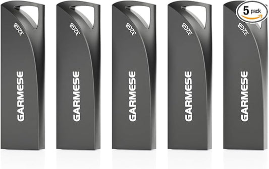 GARMESE 32GB USB 3.0 Flash Drive, 5-Pack Waterproof Metal USB Memory Stick, Slim Thumb Drive Portable Pen Drive with Keychain Hole Stylish Jump Drive for Computer/Car/Smart TV