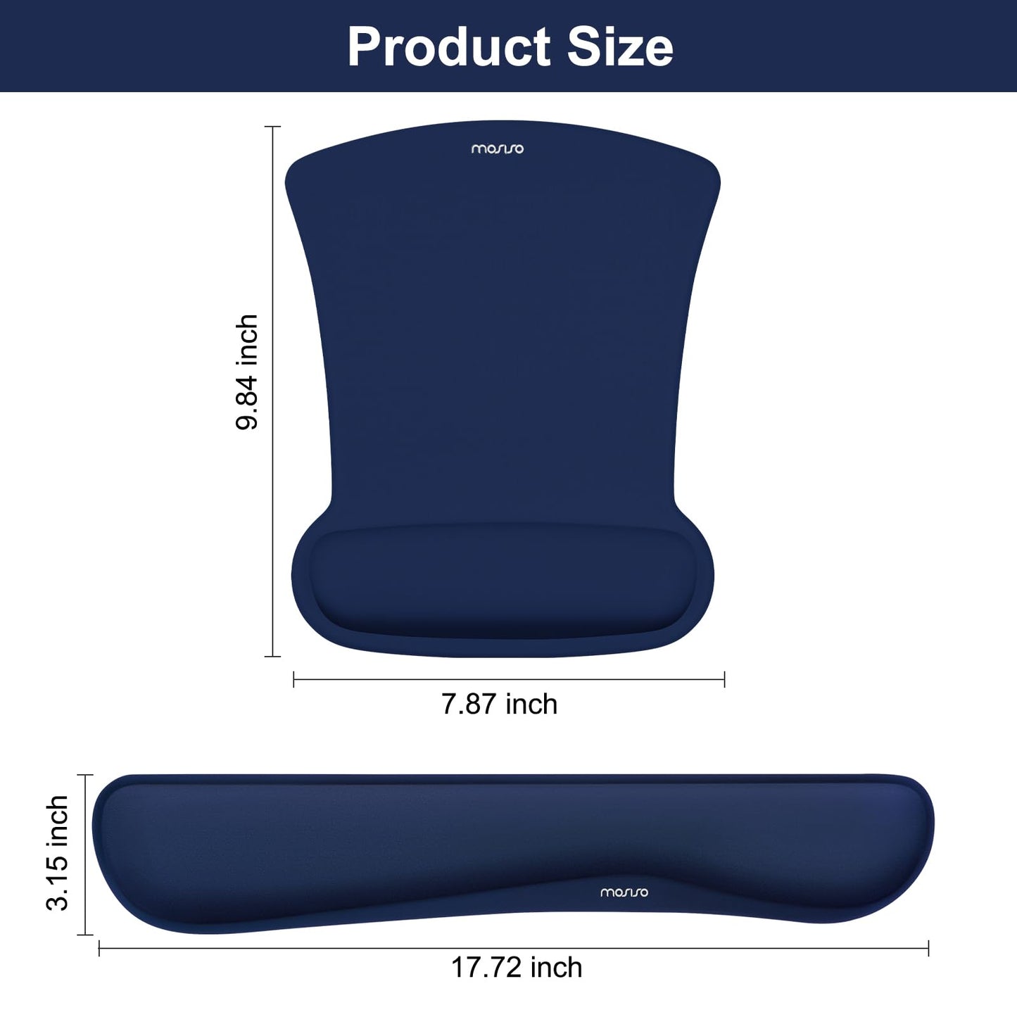 MOSISO Wrist Rest Support for Mouse Pad & Keyboard Set, Ergonomic Mousepad Non-Slip Base Home/Office Pain Relief & Easy Typing Cushion with Neoprene Cloth & Raised Memory Foam, Navy Blue