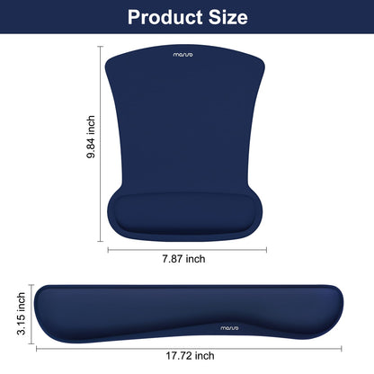 MOSISO Wrist Rest Support for Mouse Pad & Keyboard Set, Ergonomic Mousepad Non-Slip Base Home/Office Pain Relief & Easy Typing Cushion with Neoprene Cloth & Raised Memory Foam, Navy Blue