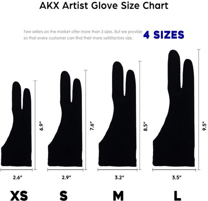 AKX Artist Glove, Palm Rejection Drawing Glove for Graphic Tablet, iPad - Smudge Guard, 2-Finger, Good for Left and Right Hand (Black, Large, 2 Pack)