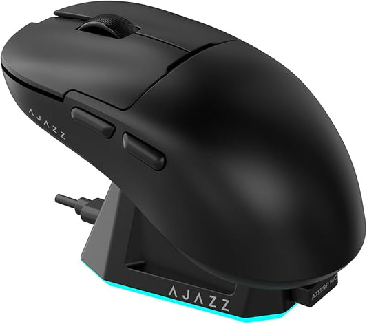 AJ159P MC Wireless Gaming Mouse, 12000 DPI, Tri-Mode 2.4G/Bluetooth/Wired, Magnetic RGB Charging Dock, 56g Ultra-Light, Programmable 6 Buttons - Perfect for Gaming, Work & Travel (Black)
