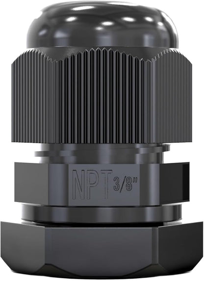 MGI SpeedWare 3/8" NPT Strain Relief Nylon Cord Grip Cable Glands, Black Plastic Grommet 20-Pack