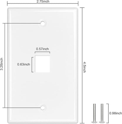 FGB 1-Port Keystone Wall Plate 20-Pack, Low-Profile Single Gang Wall Plates for RJ45, HDMI, and Coax Keystone Inserts, White